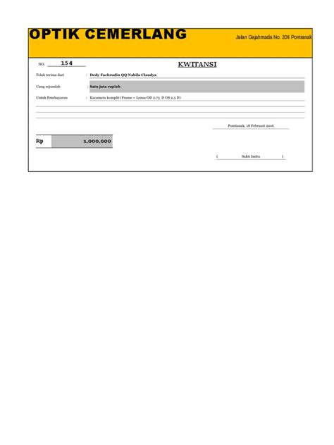 Contoh Template Kwitansi Excel Sederhana Ver.1.1 | PDF