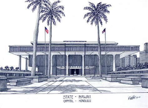 Hawaii State Capitol Drawing by Frederic Kohli - Pixels