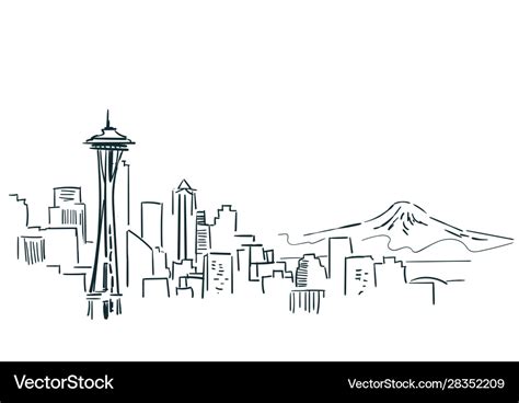 Seattle usa city sketch line art Royalty Free Vector Image