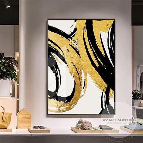 Modern Abstract Gold White Wall Art Print Painting on Canvas | Etsy in ...