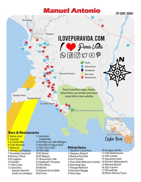 Manuel Antonio Beach and Quepos Town map | Costa rica map, Costa rica guide, Costa rica travel