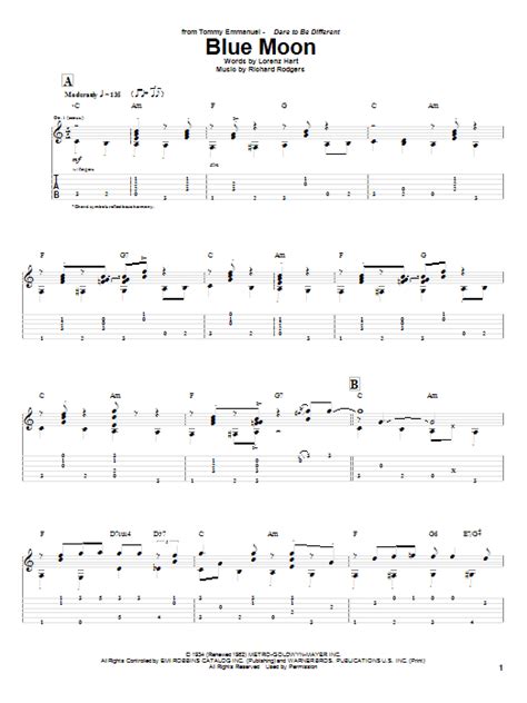 Blue Moon by Tommy Emmanuel - Guitar Tab - Guitar Instructor