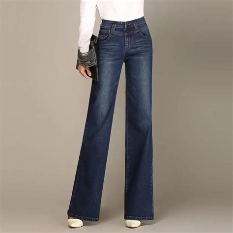 Hot Womens Wide leg Jeans For Autumn Winter High Waist Straight Long Jeans Female Fashion ...