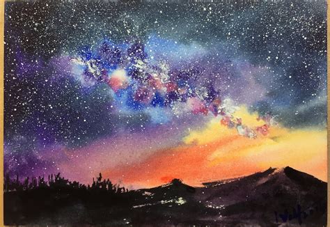 Watercolor Starry Night Sky Demonstration | Watercolor sky, Sky painting, Painting tutorial