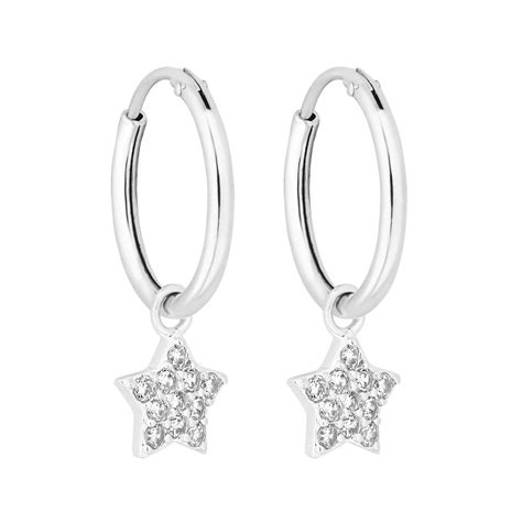 Simply Silver Sterling Silver 925 White Cubic Zirconia Star Hoop ...