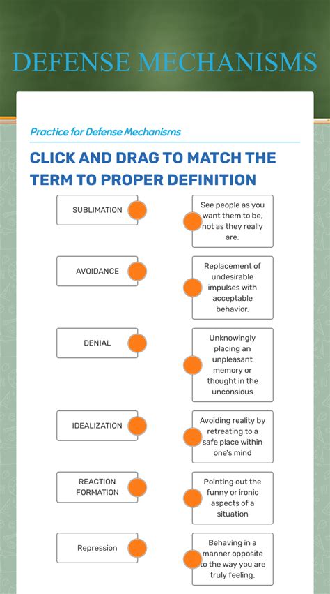 DEFENSE MECHANISMS | Interactive Worksheet by Jessica Ecker | Wizer.me