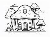 Charming Mushroom House Coloring Picture  Page sketch template