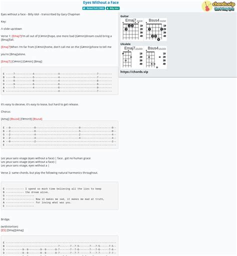 Chord: Eyes Without a Face - tab, song lyric, sheet, guitar, ukulele | chords.vip