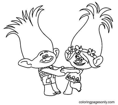 Trolls Poppy and Branch Coloring Page - Free Printable Coloring Pages