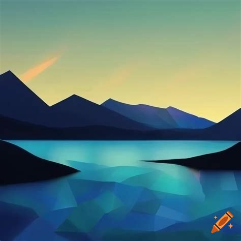 Geometric abstract art of mountains and lakes on Craiyon