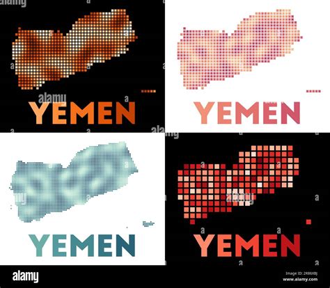 Yemen map. Collection of map of Yemen in dotted style. Borders of the country filled with ...