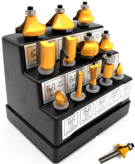 Premium Router Bit Set - 12 Piece Tungsten Carbide Bits in Display Case