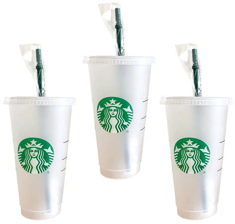 Buy Starbucks Reusable 3 Hard Plastic Venti 24 oz Frosted Ice Cold Drink Cup With Lid and Green ...