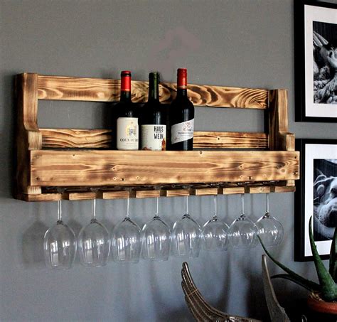 Wooden Wine Rack for the Wall With Glass Holder Flamed - Etsy Ireland