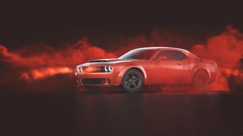 Download Red Dodge Challenger Demon 4K Smoky Wallpaper | Wallpapers.com