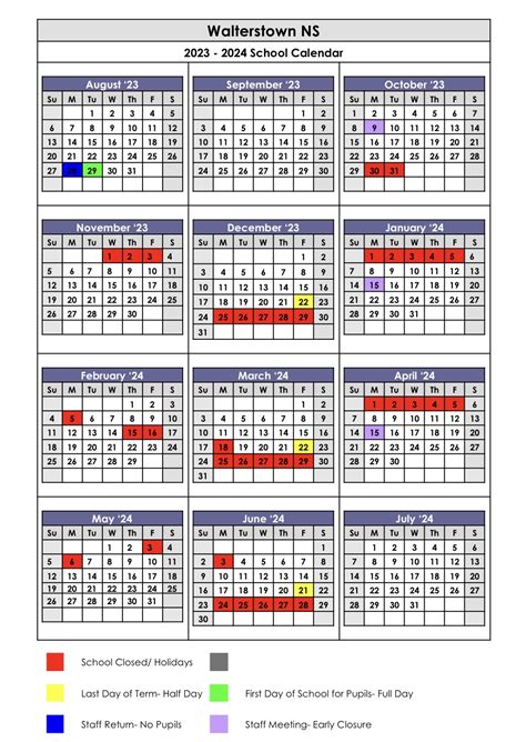 School Calendar - Walterstown National School