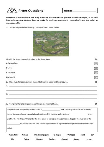 17. River landscapes exam questions homework | Teaching Resources