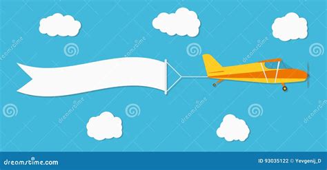 Flying Advertising Banner. Plane with Horizontal Banner on Blue Sky Background Stock Vector ...