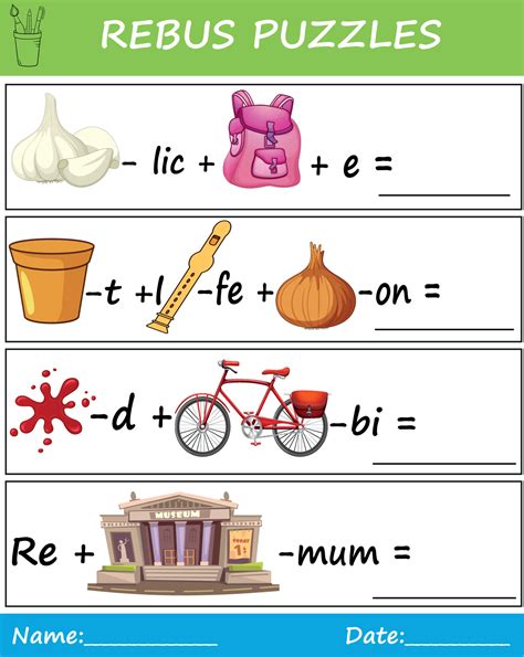 Rebus puzzles for kids, creative brain teasers, and picture puzzles to exercise a kid's brain ...