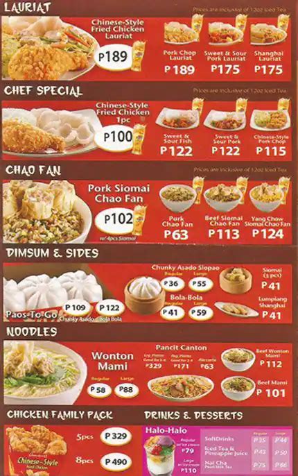 Chowking Menu, Menu for Chowking, San Roque, Rizal - Zomato Philippines