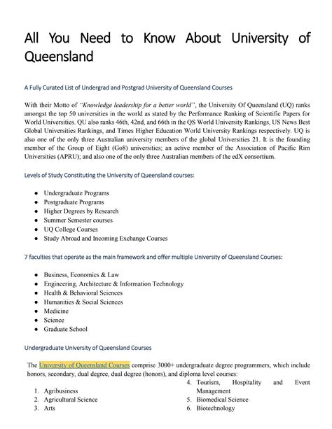 All You Need to Know About University of Queensland by Times Course Finder - Issuu