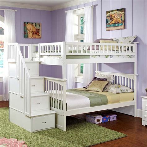 Rosebery Kids Full over Full Staircase Bunk Bed in White 680270319929 ...