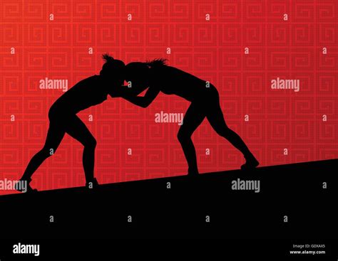 Greek roman wrestling active young women sport silhouettes vector abstract background ...