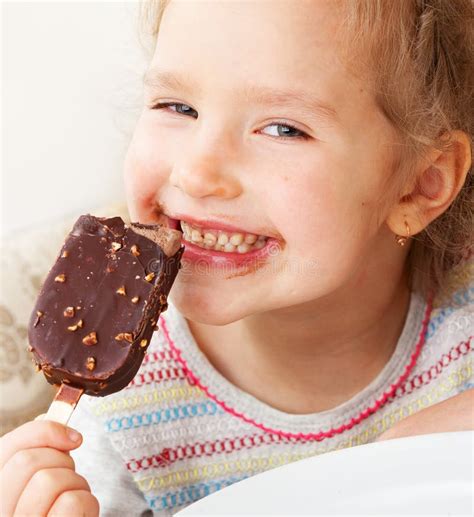 Happy Child Eating Ice Cream Stock Image - Image of children, food ...