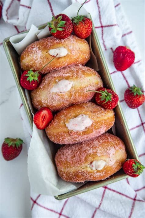 Strawberry Cream Filled Doughnuts - Bakes by Brown Sugar