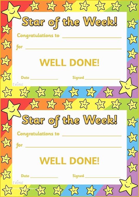 Free Certificate Templates for Students Of Twinkl Resources Star the Week Thousands Of ...