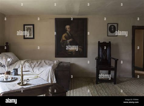 A bedroom at Woolsthorpe Manor, Lincolnshire. Woolsthorpe Manor was Stock Photo, Royalty Free ...