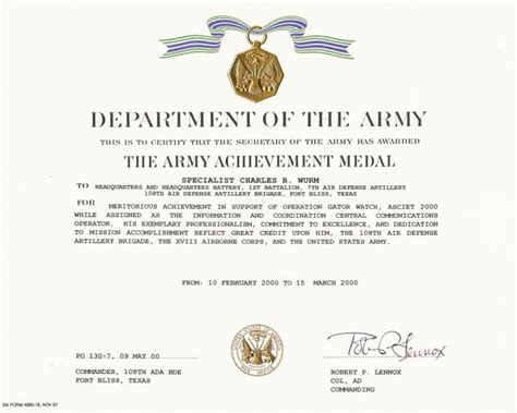 Army Certificate Of Achievement Template Army Certificate Of ...