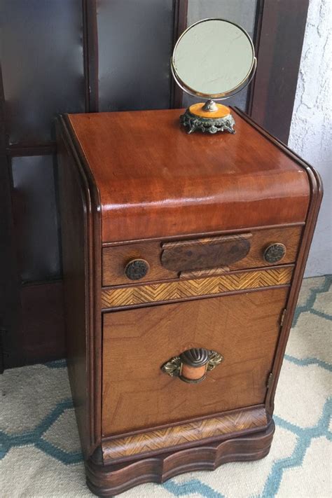 Antique Art Deco Wood Waterfall Nightstand End Table