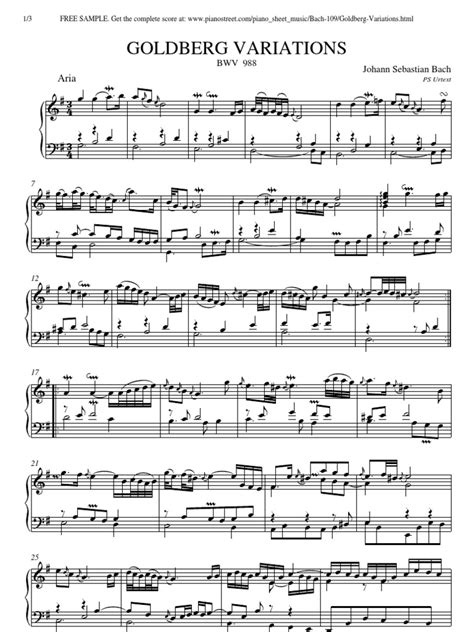 Bach Goldberg Variations Free Sheet Music