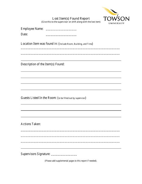 Lost Item(S) Found Report Template - Towson University - Fill Out, Sign Online and Download PDF ...