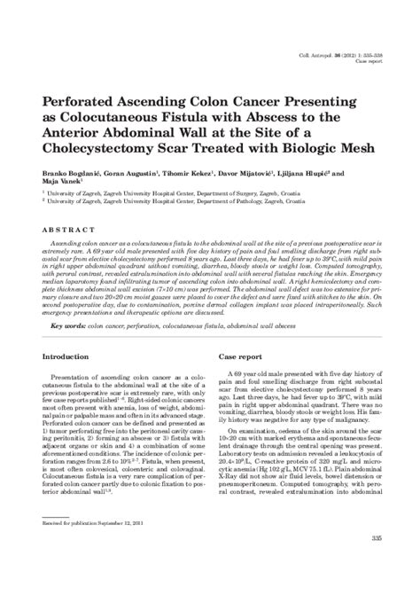 (PDF) Perforated Ascending Colon Cancer Presenting as Colocutaneous ...