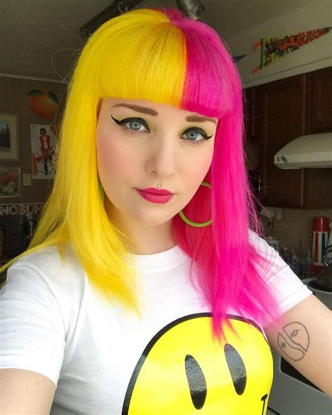 pink and yellow hair - looks | Yellow hair color, Hair looks, Half dyed ...