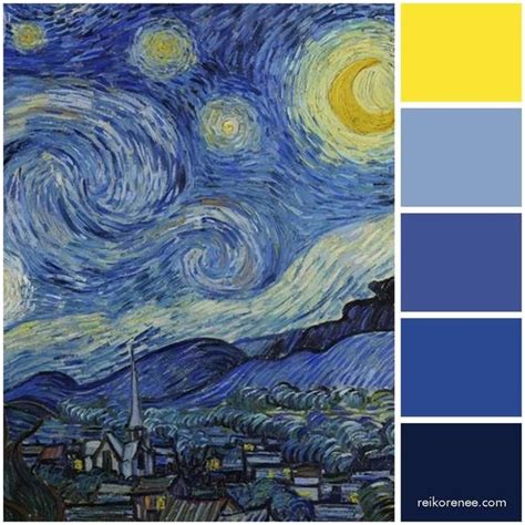 Color palette inspired by artist Vincent van Gogh’s The Starry Night, 1889 #colorpalette #colors ...