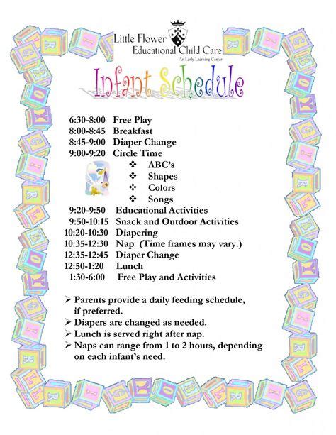 Infant room daily schedule | Daycare | Pinterest | Infant room, Daily ...