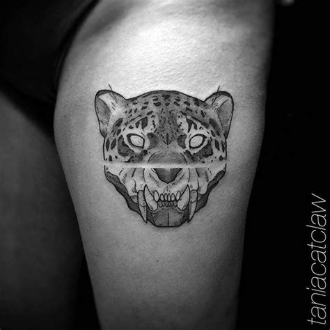 Sketchy leopard head tattoo on the left thigh. | Head tattoos, Tattoos ...