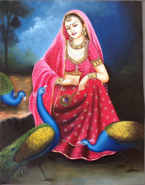 Rajasthani Lady Art Handmade Indian Nayika Damsel Embossed Canvas Oil Painting