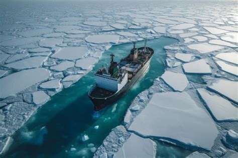 Premium AI Image | Ship cruising among sea ice Arctic expedition ...