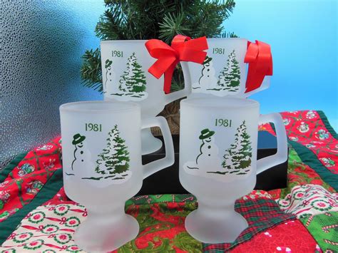 Frosted Glass Holiday Pedestal Mugs, Vintage Christmas Mugs, Hot ...