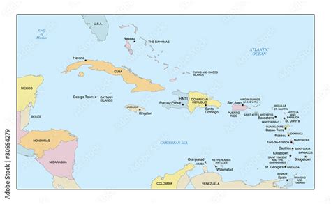 Caribbean Map With Capitals - Alanna Leontyne