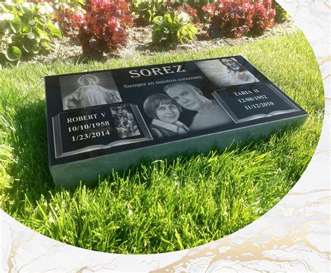 12x24x3 inch Human Headstone, Tombstone, Grave Marker, Black Granite, Diamond Engraved