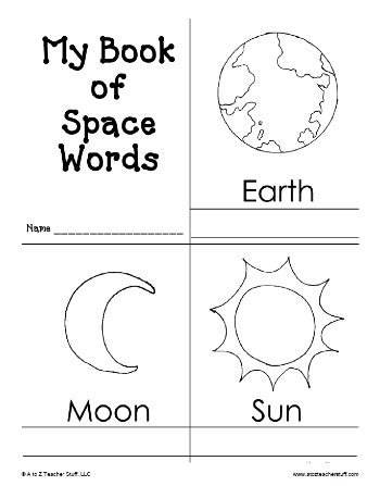 My Book of Space Words Printable Book | A to Z Teacher Stuff Printable Pages and Worksheets