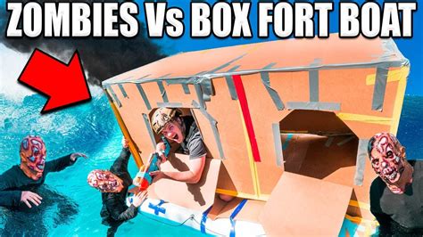 24 HOUR BOX FORT ZOMBIES 📦😱 Zombies Vs Box Fort Boat Base!! - YouTube