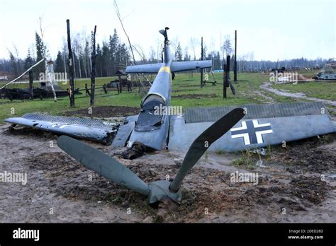 View of burnt Wehrmacht fighter on battlefield Stock Photo - Alamy