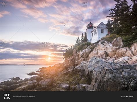 Bar Harbor Head Lighthouse at sunset, Bar Harbor, Maine, USA stock ...