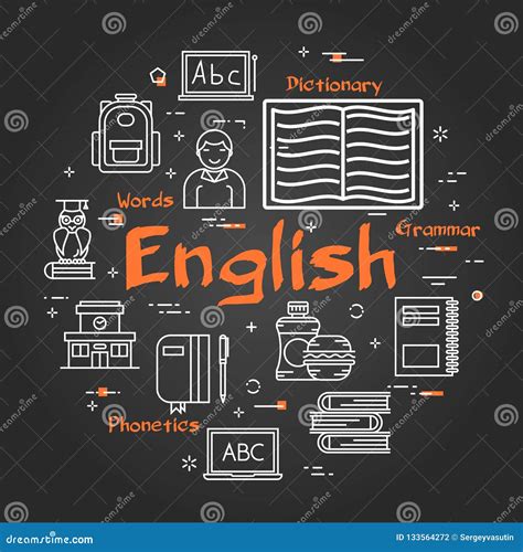 Round English Subject Concept on Black Chalkboard Stock Vector ...